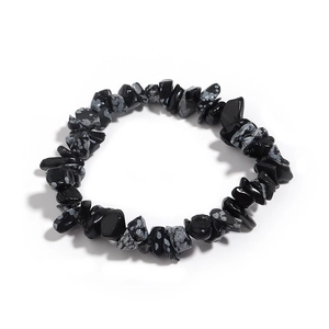 Bracciale da donna in ossidiana fiocco di neve con pietre naturali nere irregolari