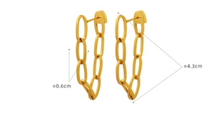 Detailed view of gold double chain earrings showing length of 4.3cm and width of 0.6cm