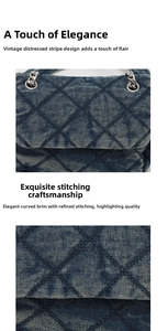 Macro detail of quilted denim bag showing vintage wash texture and metallic eyelets