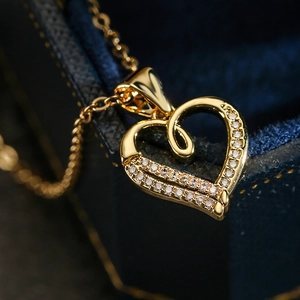 Minimalist 18K gold plated copper heart pendant necklace with zircon stones for women