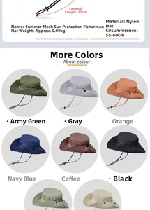 Tableau détaillé des spécifications du chapeau soleil et options de couleurs pour hommes