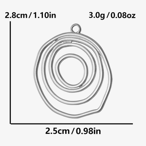 Detail of irregular round 304 stainless steel pendant with size and weight dimensions