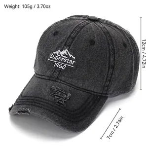 Casquette baseball vintage en coton gris foncé délavé avec broderie Superstar 1960 et aspect usé
