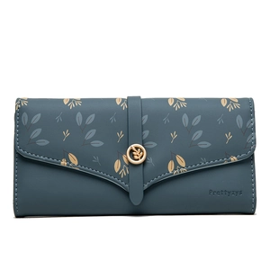 Damen Geldbörse Lang PU Leder Blattmuster Elegant Umschlag Kartenhalter Schnalle Clutch Große Kapazität Student Beutel