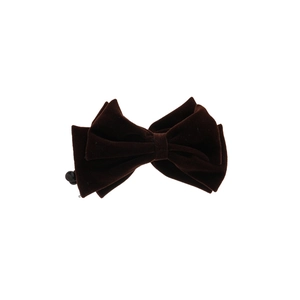 Deep brown velvet bow hair clip with layered flocking bear design and metal spring fastener
