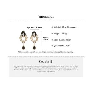 Detailed technical diagram showing large 8.5cm rhinestone flower earrings dimensions