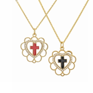 Minimalist Hollow Heart Cross Pendant Necklace Copper Micro Inset Zircon Enamel Detail Fashion Jewelry For Women