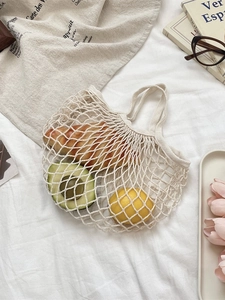 Sac fourre-tout en maille de coton beige style vintage français pour courses et plage
