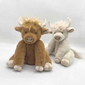 Highland Cow Plush Toy Realistic Scottish Cattle Soft Doll Long Hair Movable Joints Animal Figure Gift