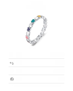 Detail view of colorful heart enamel ring with 925 sterling silver material and 2.8mm width