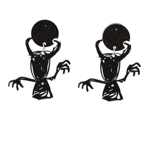 Acrylic Halloween black monster earrings with glitter accent on round top stud