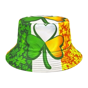 St Patricks Day Bucket Hat Reversible Polyester Shamrock Print Irish Flag Colors Festival Party Sun Hat For Men Women