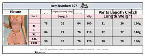 Size guide for women's two-piece sexy top and shorts set with detailed measurements