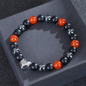 Perlenarmband Naturstein Mattes Achat Türkis Amethyst Mit Herzanhänger Elastisch Trendiger Schmuck Für Damen Herren