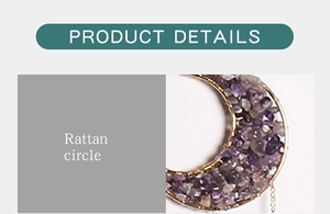 Close-up of crescent moon dreamcatcher detail with natural amethyst crystal stone and rattan