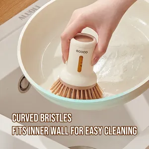 Kitchen soap dispensing dish brush with long handle and refillable liquid storage tank