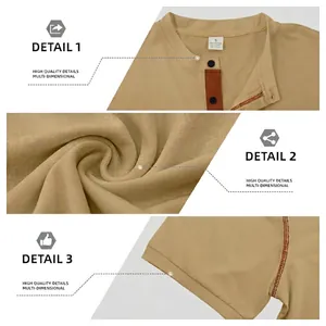 Men's khaki slim fit knit Henley Polo shirt featuring breathable honeycomb mesh fabric