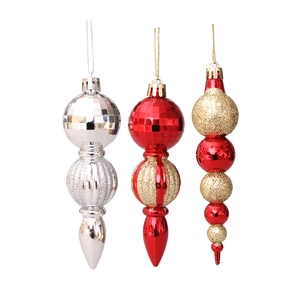 Three-piece festive Christmas tree ornaments set with red, gold, and silver metallic finish