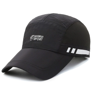 Outdoor quick-dry black baseball cap with breathable mesh and white sport logo for unisex