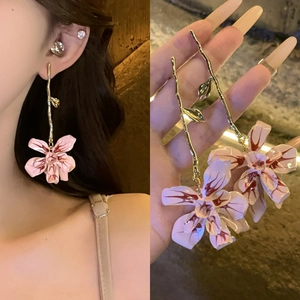 Flower Drop Earrings Metal Enamel Branch Design With 925 Sterling Silver Earring Post Elegant Jewelry For Women