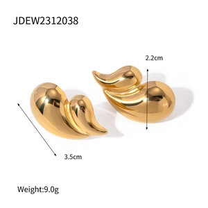 18k gold plated double layer water drop earrings in stainless steel with 3.5cm length