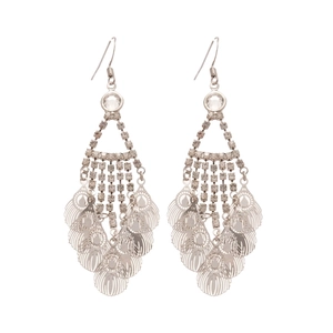 Elegant silver leaf tassel earrings with sparkling rhinestones in a refined metal finish