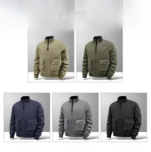 Men's pilot jacket color selection in khaki, green, blue, gray, and black options