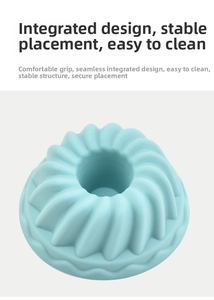 Detail of light blue spiral silicone muffin mold with seamless non-stick surface