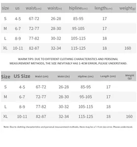 Guida alle taglie dettagliata per pantaloncini di jeans a vita alta con misure