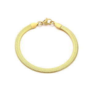 Elegant gold herringbone snake chain bracelet with secure lobster clasp on white background