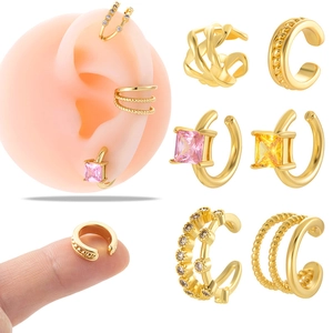 Orecchini Ear Cuff Zircone Quadrato Forma A U Rame Senza Buco Clip Su Cartilagine Gioielli Minimalisti Alla Moda Per Donna
