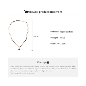 Schema dettagliato della collana occhio di tigre con perle da 1,6cm e lunghezza 98cm