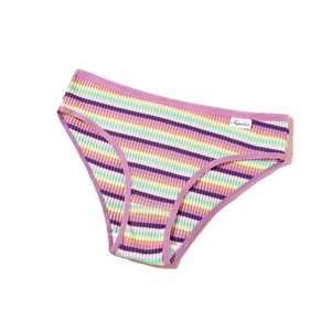 Colorful striped cotton ribbed panties for women featuring high breathability and a low waist