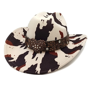 Western Cowboy Hut Leopard Kuhmuster Filz Breite Krempe Herz Rhinestone Schnalle Retro Jazz Stil Für Damen Herren