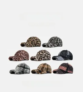 Multiple styles of plush leopard print and plaid baseball caps for autumn and winter