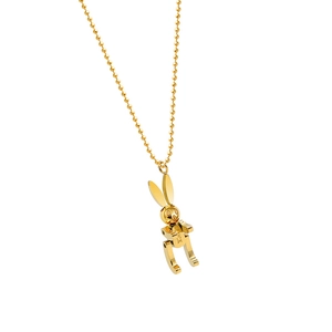 Mechanical bunny necklace in 18K gold plated steel featuring a LUCK engraved pendant