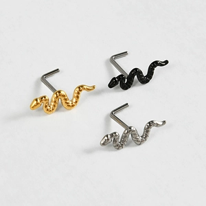 Ensemble de piercings nez serpent en forme de L dorés noirs et argentés en titane poli