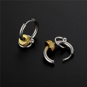 Modern titanium steel hoop earrings with gold-silver plating and zircon accents