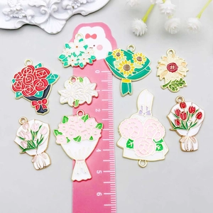 White and red oil-dropped alloy flower bouquet pendants with a measuring scale