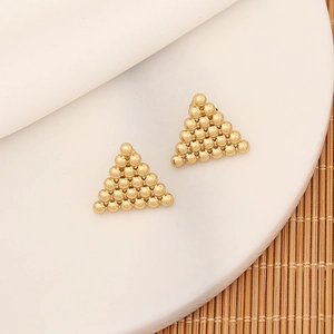 Golden mosaic heart stud earrings in geometric triangle bead pattern for women