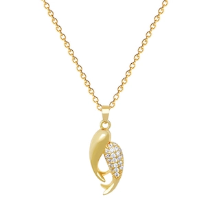 Collier luxueux en acier titane doré avec pendentif double poisson en zircon brillant