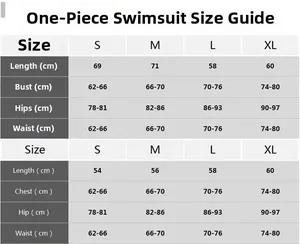 Comprehensive size guide for women's long sleeve surf swimsuit in S to XL measurements