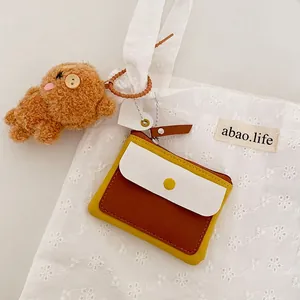Cute macaron color patchwork PU leather coin purse with yellow snap button closure