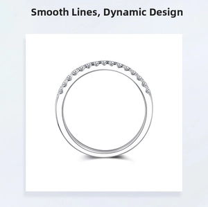 Detailed macro view of S925 sterling silver half-eternity ring with sparkling zircon stones