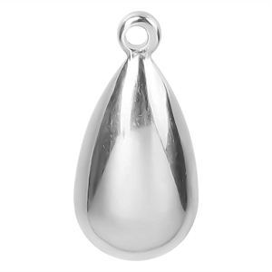 Polished silver stainless steel teardrop pendant showing metallic shine and smooth finish