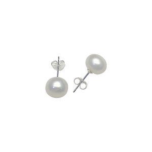 Elegant minimalist freshwater pearl stud earrings with silver-tone butterfly backings