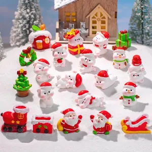 Miniature Christmas Figurines Resin Santa Claus Bear Snowman DIY Micro Landscape Desktop Garden Decor Cute Cartoon