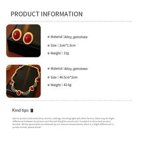 Detailed spec sheet for vintage oval red gemstone necklace and earring jewelry set