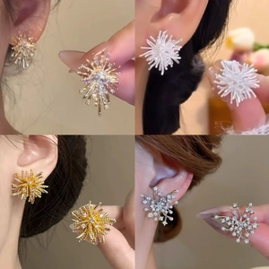Sparkly zircon firework stud earrings set in silver and gold plating for women