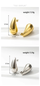 Detailed size chart showing gold and silver teardrop earrings with dimensions and weight